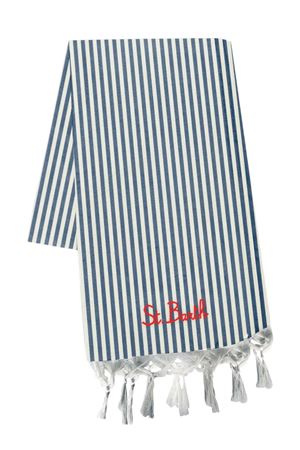 Telo in cotone stampa a righe blu e bianche SAINT BARTH KIDS | FOUL00202766L